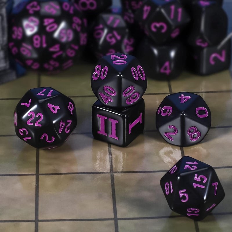 CiaraQ DND Polyhedral Dice Set (15pcs) D4-D100 Game Dice with Dice Bag for Dungeons and Dragons Role Playing Table Games (Black & Purple) - Image 4